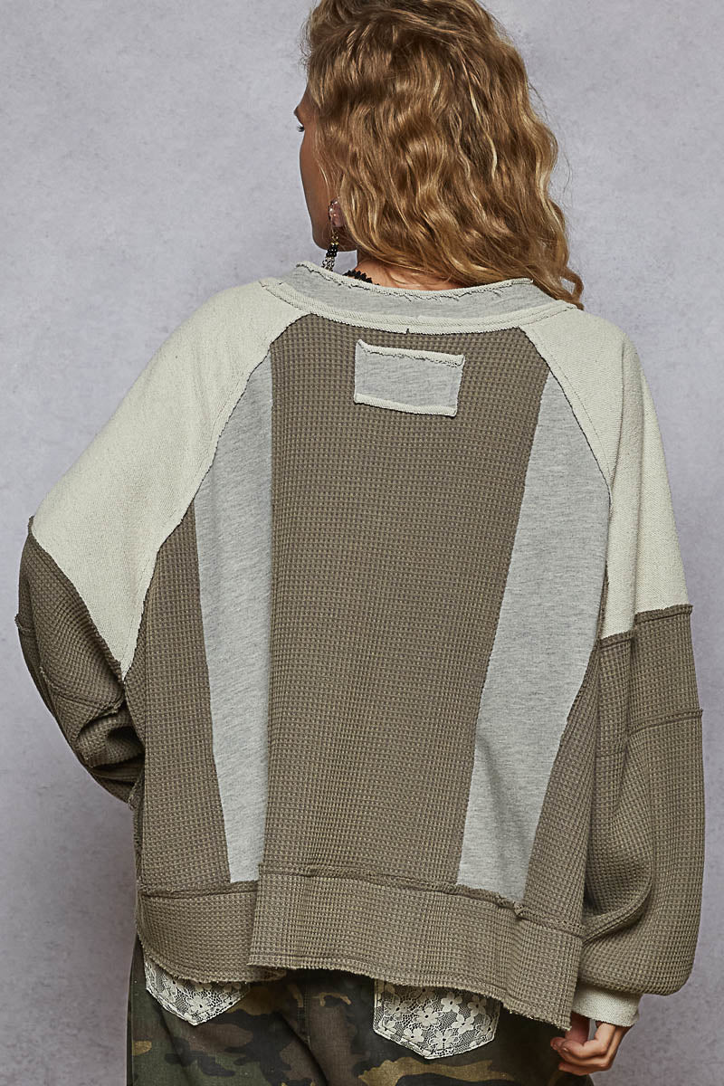 POL - Oversized color block thermal sweatshirt