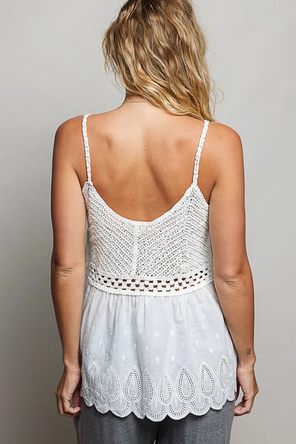 POL - Embroidered Eyelet Crochet Tank